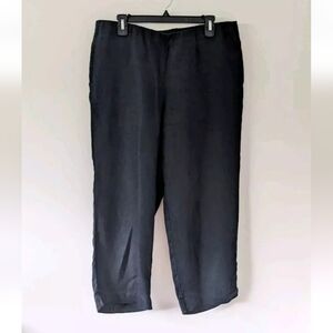 J.Jill Women Black 100% Linen Flat Front Pull-On Cropped Pants Womens Medium